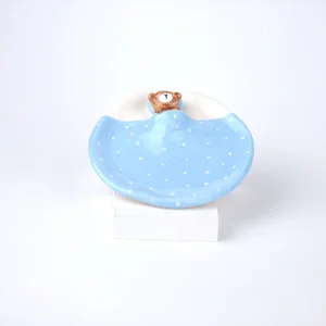 بشقاب فانتزی سرامیکی طرح خرس پتودار آبی برای سرو و دکور