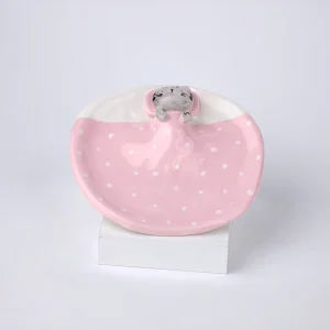 بشقاب فانتزی سرامیکی طرح گربه پتودار صورتی برای دکور و سرو خوراکی