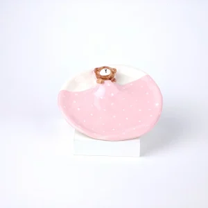 بشقاب فانتزی سرامیکی طرح خرس پتودار صورتی برای سرو و دکور