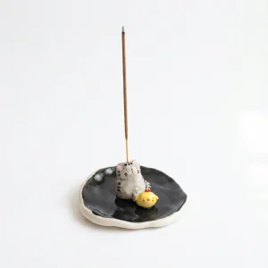 جا‌عودی سرامیکی گربه و جوجه فانتزی مناسب دکور و مدیتیشن