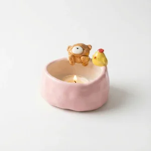 جاشمعی سرامیکی فانتزی طرح تدی و جوجه، دکوری بامزه و مناسب هدیه